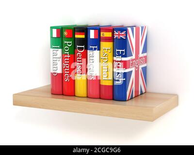 Wörterbücher im Regal, Fremdsprache lernen Stockfoto
