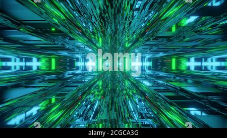 Grün Glitching futuristischen Tunnel 4k uhd 3d Illustration Hintergrund Stockfoto