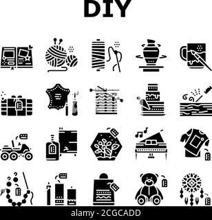 Diy Crafts Handmade Collection Icons Set Vektor Stock Vektor