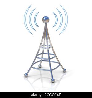 Funkturm mit Funkwellen Stockfoto