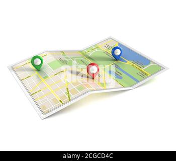 Stadtplan mit Zeigern 3d-Illustration Stockfoto