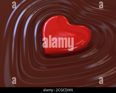 Schokoladenherz Konzept 3d-Illustration Stockfoto