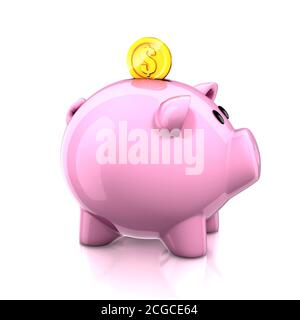 Sparschwein mit Goldmünze Stockfoto