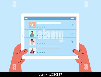 Menschliche Hände mit Tablet-pc Wahl Arzt in mobilen App Online medizinische Beratung Gesundheitswesen Service Medizin Konzept horizontale Vektor Illustration Stock Vektor