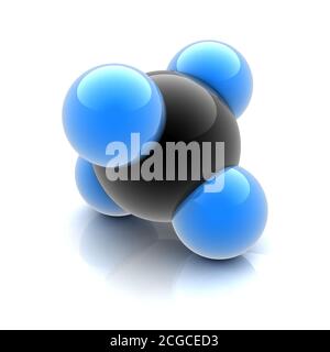 Methanmolekül auf weißem Hintergrund Stockfoto