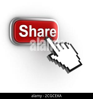3D-Schaltfläche auf weißem Hintergrund freigeben Stockfoto