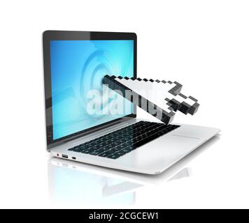 Digital Era - Laptop mit 3d-Cursor Stockfoto