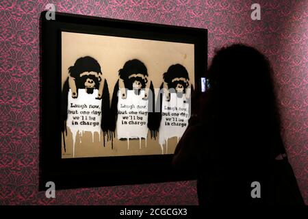 Ausstellung des Künstlers Bansky, mit dem Titel A Visual Protest, in Chiostro del Bramante in Rom. Rom (Italien), 10. September 2020 Foto Samantha Zucchi Insidefoto Stockfoto