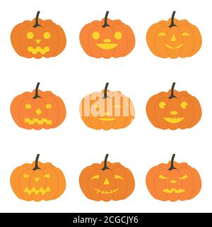 Satz von Halloween Kürbisse, lustige Gesichter. Herbstferien. Vector Illustration Stock Vektor