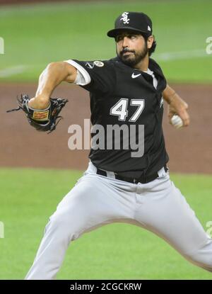 Pittsburgh, Usa. September 2020. Chicago White Sox Startkanone Gio Gonzalez (47) wirft in der achten Inning der Sox 8-1 Sieg gegen die Pittsburgh Pirates am Mittwoch, 9. September 2020 in Pittsburgh. Foto von Archie Carpenter/UPI Kredit: UPI/Alamy Live News Stockfoto