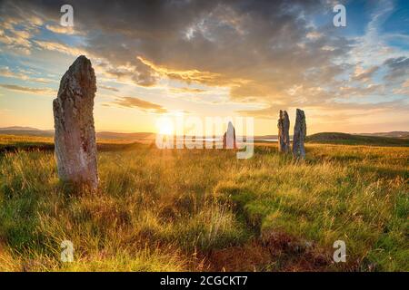 Stehende Steine am Callanish IV Steinkreis auch bekannt Als Ceann Hulavig Steinkreis auf der Isle of Lewis In den Äußeren Hebriden von Schottland Stockfoto