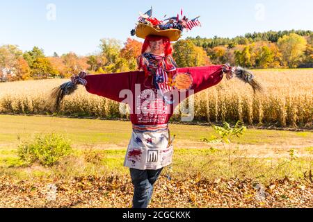 Scarecrow Design-Wettbewerb auf lokaler Farm, um Geld zu sammeln, um die National Alliance auf psychische Erkrankungen zu profitieren. Stockfoto