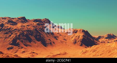 Marslandschaft, 3d-Rendering von imaginärem mars-Planeten-Gelände, Science-Fiction-Illustration. Stockfoto
