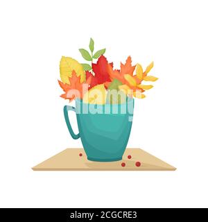 Herbst Blätter in einem türkisfarbenen Kreis. Stillleben im Herbst im flachen Stil. Stock Vektor