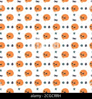 Happy Halloween nahtlose Muster, Hintergrund. Schädel. Verpackungspapierdesign. Stock Vektor