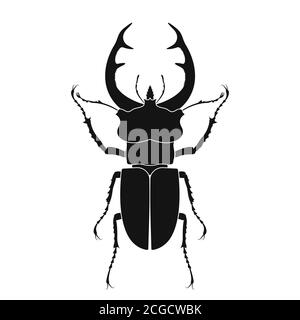 Vektor-Symbol für Hirschkäfer. Insektensymbol isoliert. Schwarze Silhouette von Hirschkäfer. Vektorgrafik. Hirschkäfer-Logo in flacher Optik Stock Vektor