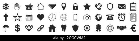 Beliebte Web-Symbole. Satz von schwarzen isolierten Symbolen. Konzeptionelle Ikonen in flachem Design. Vektorgrafik Stock Vektor
