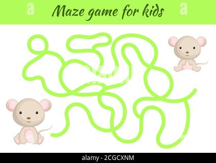 Lustige Labyrinth oder Labyrinth-Spiel für Kinder. Helfen Sie der Mutter, den Weg zum Baby zu finden. Arbeitsblatt zur Entwicklung von Schulungen. Aktivitätsseite. Cartoon-Maus-Figuren Stock Vektor