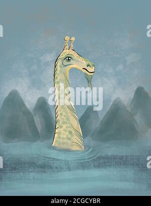 LOCH NESS MONSTER Illustration eines KryptID-Monsters Stockfoto