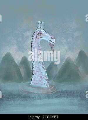 LOCH NESS MONSTER Illustration eines KryptID-Monsters Stockfoto