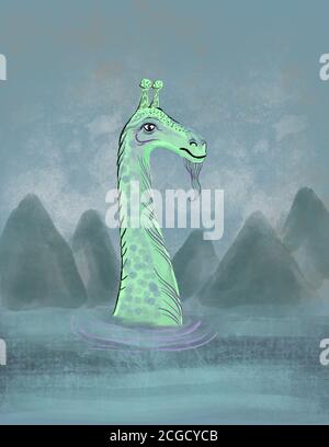 LOCH NESS MONSTER Illustration eines KryptID-Monsters Stockfoto