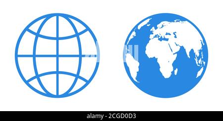 Flache Symbole für Globus. Vektorgrafik. Symbol der Erde. Symbole für lineare Planeten gesetzt. Weltsymbol isoliert Stock Vektor
