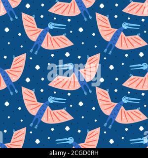 Kleine niedliche blaue Dinosaurier. Prähistorische Tiere. Jurassic Welt. Paläontologie. Reptil. Archäologie. Flach Cartoon bunte Vektor Hand gezeichnet nahtlos Stock Vektor