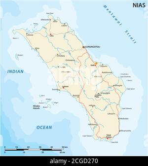 Strassenvektorkarte der indonesischen Insel nias, indonesien Stock Vektor