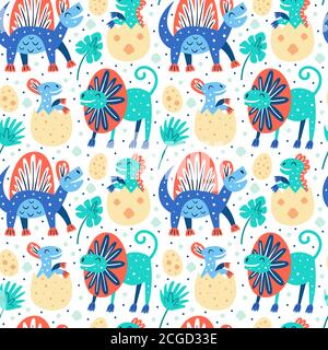 Set von kleinen niedlichen Dinosaurier. Diplodocus, T-rex, Stegosaurus, Dino-Eier. Prähistorische Tiere. Jurassic Welt. Flache Cartoon bunte Vektor von Hand gezeichnet Stock Vektor