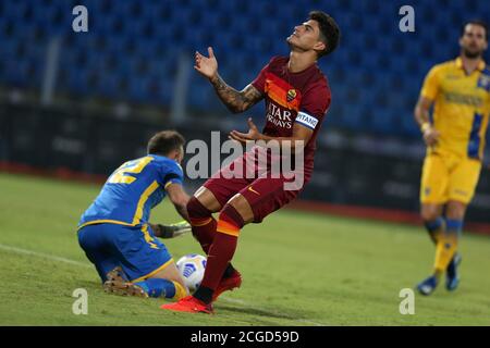 Frosinone, Italien. September 2020. Diego Perotti (Roma) hat sich beim Freundschaftsspiel von Frosinone Calcio und AS Roma im Stadio Benito Stirpe am 9. September 2020 in Frosinone, Italien, niedergeschlagen. (Foto von Giuseppe Fama/Pacific Press/Sipa USA) Quelle: SIPA USA/Alamy Live News Stockfoto