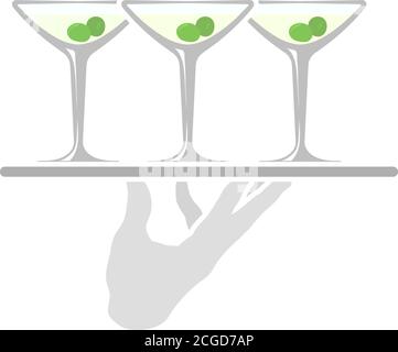 Kellnerhandablage Mit Martini-Gläser-Symbol. Flaches Farbdesign. Vektorgrafik. Stock Vektor