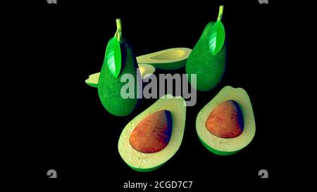 Avocado gesunde Ernährung auf schwarzem Hintergrund Stockfoto