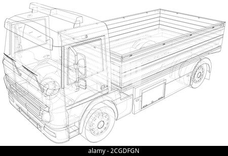 Flachwagen. Vektor-Illustration des Flachbetts LKW. Die Schichten von sichtbaren und unsichtbaren Linien werden getrennt. EPS10-Format. Stock Vektor