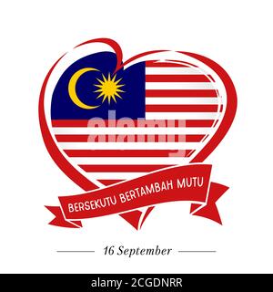 Unabhängigkeitstag von Malaysia Vektor Hintergrund, rotes Herz in nationalen malaysischen Flagge Farben. Proklamation von Malaysia 16 September mit Liebe Emblem. Stock Vektor