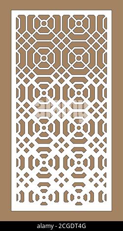 Lasermuster. Dekorative Vektorplatte zum Laserschneiden. CNC-Muster, Schablone für Innenwand im arabischen Stil. Verhältnis 1 zu 2 Stock Vektor