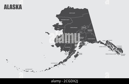 Karte der Landkreise von Alaska Stock Vektor
