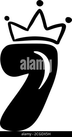 Vektor Vintage prall Süße Zahl 7 mit Krone. Princess Element Seven Schriftlogo. Valentine Hand gezeichnete Alphabet Zeichen für Seite Dekoration und Design Stock Vektor