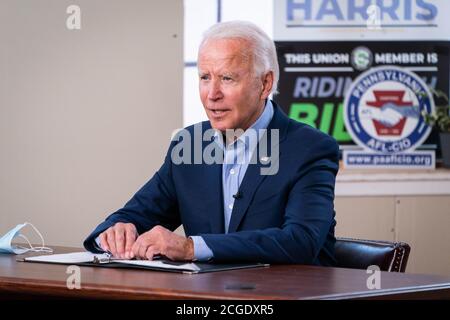 HARRISBURG, PA, USA - 07. September 2020 - demokratischer US-Präsidentschaftskandidat Joe Biden bei einer virtuellen Veranstaltung des AFL-CIO Labor Day in Harrisburg, Pennsylvania Stockfoto