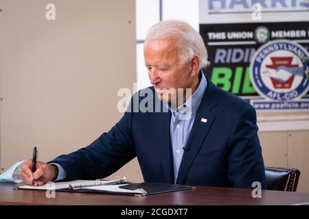 HARRISBURG, PA, USA - 07. September 2020 - demokratischer US-Präsidentschaftskandidat Joe Biden bei einer virtuellen Veranstaltung des AFL-CIO Labor Day in Harrisburg, Pennsylvania Stockfoto