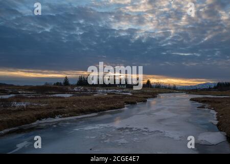 Þingvellir Nationalpark Frozen River Stockfoto