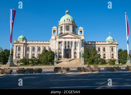 Sommerhaus der Nationalversammlung der Republik Serbien (Skupstina) im Zentrum der Stadt Belgrad, Serbien, Europa. Die Bauarbeiten dauerten unte Stockfoto