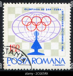RUMÄNIEN - UM 1966: Briefmarke gedruckt von Rumänien, zeigt Pfand und Emblem, um 1966 Stockfoto