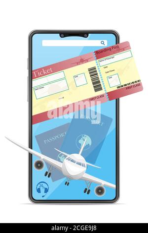 Smartphone Konzept online Flugticket Kassierer Vektor Illustration isoliert auf Weißer Hintergrund Stock Vektor