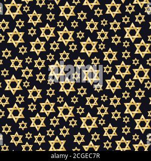 Jüdische hanukkah nahtlose Muster mit Stern von David, Symbol von Israel isoliert auf schwarzem Hintergrund. Vorlage für Hintergrund, Banner, Karte, Poster, Web Stock Vektor