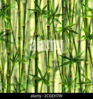 Bambus Aquarell Stiele und Blätter nahtlose Muster auf grünem Hintergrund. Aquarell handgezeichnete grüne botanische Textur Illustration. Print für textil Stockfoto