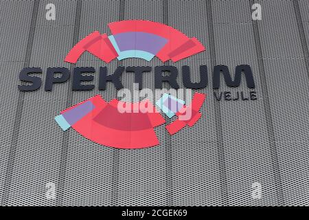 Vejle, Dänemark - 12. Oktober 2018: Spektrum Logo an der Wand. Spektrum ist ein modernes Messe- und Konferenzzentrum mit fünf Hallen und einer Arena Stockfoto