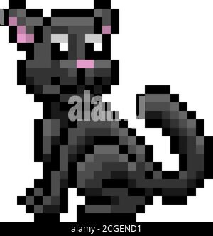 Schwarze Hexe Katze Spiel Pixel Art Halloween-Symbol Stock Vektor