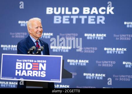 WILMINGTON, PA, USA - 04. September 2020 - der demokratische US-Präsidentschaftskandidat Joe Biden bei einer Pressekonferenz zum Thema "der Zustand der US-Wirtschaft und Job Stockfoto