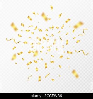 Goldenes Konfetti. Gold 3D Party glänzende fliegende Partikel. Vektor fallenden Karneval Dekoration für Flyer Grußkarte Banner Stock Vektor