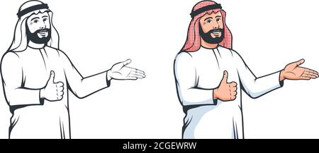 Muslimischer arabischer Mann mit Geste der Begrüßung Stock Vektor